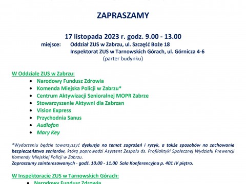 Oddział ZUS w Zabrzu zaprasza na Dzień Seniora 